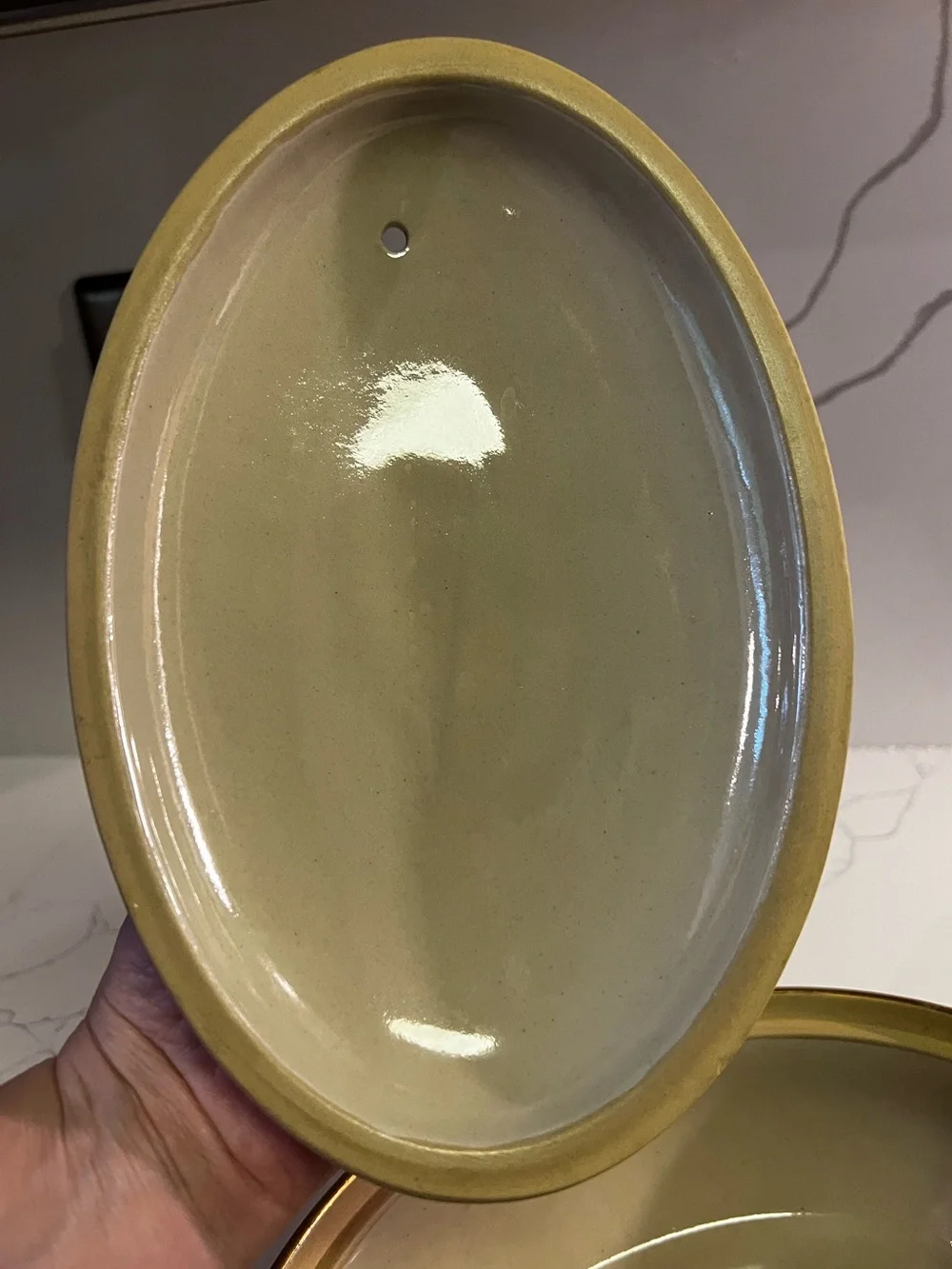 Cream Ceramic Covered Casserole Dish with Gold Trim